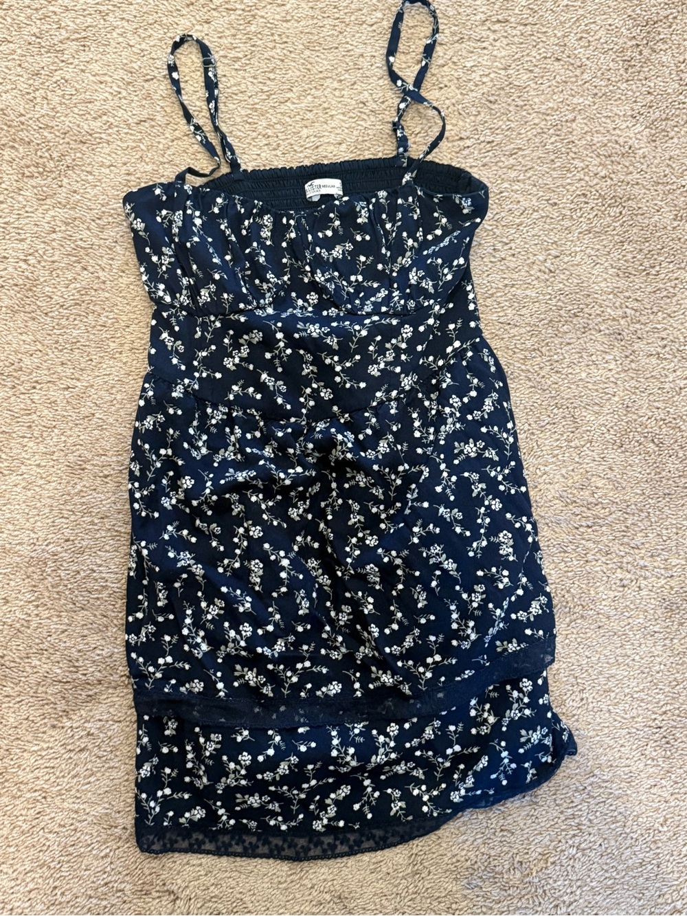 Hollister Navy Blue Floral Spaghetti-Strap Dress